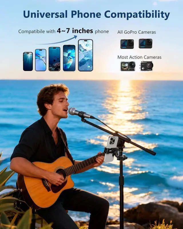 Alt view image 6 of 6 - Mic Stand Phone Holder, Phone Holder Mount for Microphone Stand, Music Stand, Guitar Drums, Phone Clamp for iPhone 15 14 13 12 11 Plus Pro Max Mini Samsung Galaxy S24 S23 Ultra Google Pixel 8 7