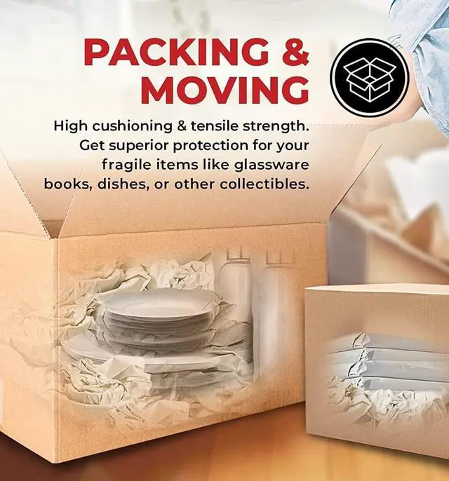 Alt view image 4 of 6 - Newsprint Packing Paper Sheets for Moving, Shipping, Box Filler, Wrapping and Protecting Fragile Items 2.6 Lbs (100 Sheets, 26 x 15)
