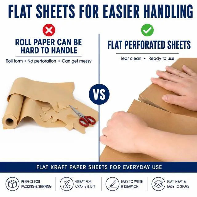 Alt view image 2 of 6 - Kraft Paper Sheets 16x12 in, Brown Packing Paper for Wrapping & Shipping