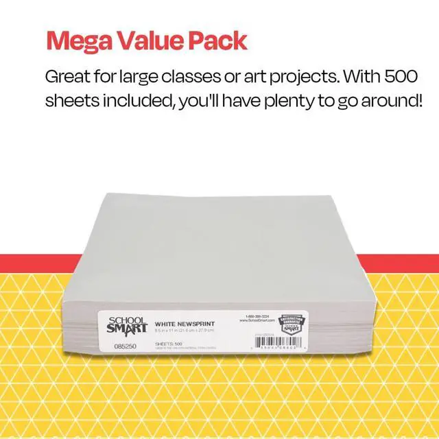 Alt view image 7 of 7 - School Smart - 85250 Newsprint Drawing Paper, 30 lb, 8-1/2 x 11 Inches, 500 Sheets, White
