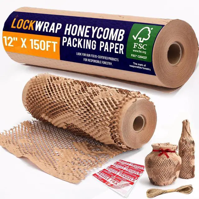 Main image of Honeycomb Packing Paper For Moving 12" x 150ft With Rope & Fragile Stickers
