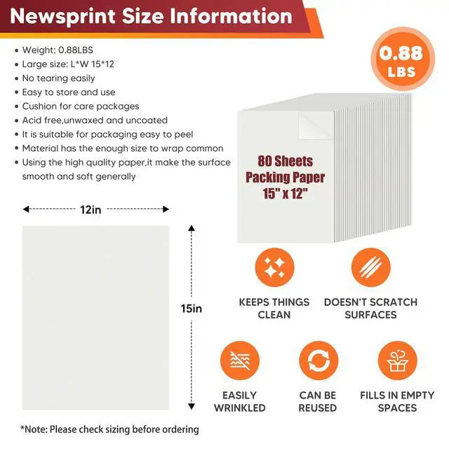 Alt view image 2 of 7 - 80 Sheets Newsprint Paper, 15"x12" Packing Paper Sheets for Moving Supplies