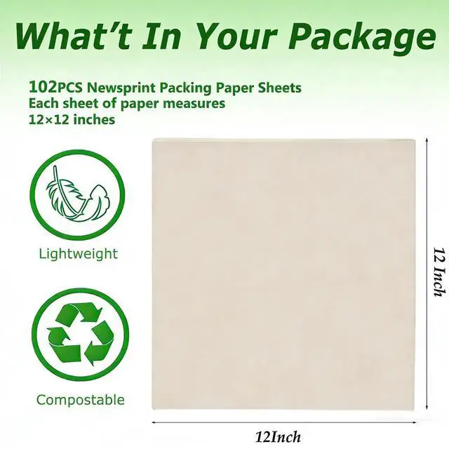 Alt view image 2 of 5 - 102 PCS Packing Paper Sheets for Moving, 12"x12" Wrapping Paper for Moving, Small Newspaper Wrapping Paper for Shipping and Moving Box Filler (102 PCS)