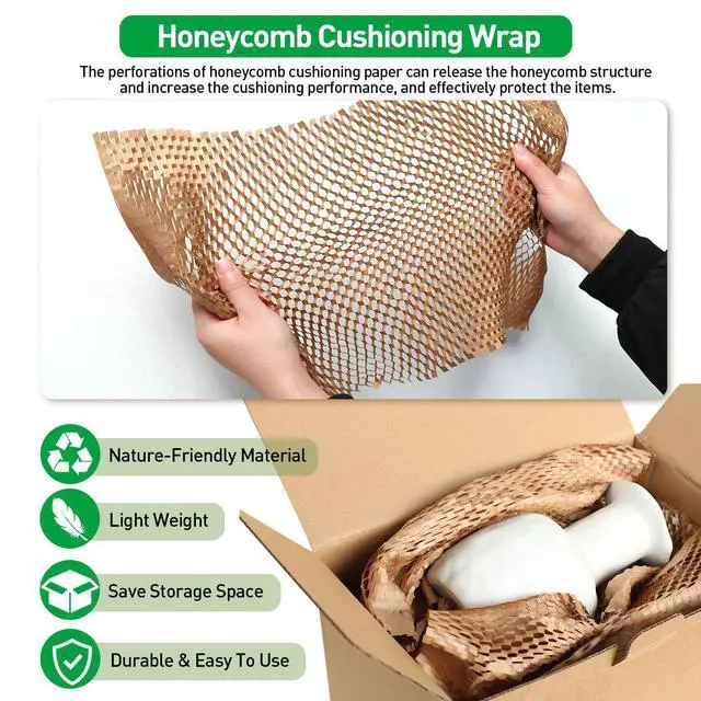 Alt view image 4 of 6 - 50 Sheets Honeycomb Packing Paper Expanded Size 12" × 16" Unexpanded Size 14.5" × 11" Bubble Cushioning Wrap for Moving Shipping Products Gifts Wrapping Essentials Packaging Materials Supplies