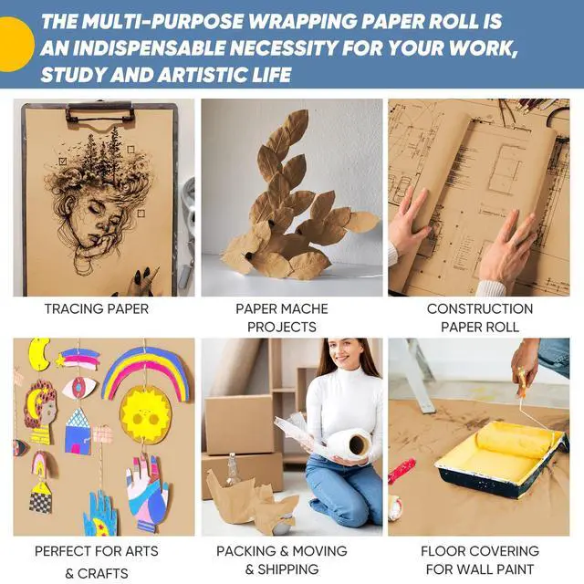 Alt view image 4 of 6 - Brown Wrapping Paper, Kraft Paper Roll, Craft Decorative Paper 15" x 450"