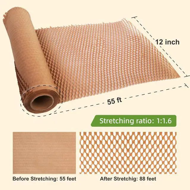 Alt view image 2 of 7 - Honeycomb Packing Paper 12" x 55 ft - Eco-Friendly Cushioning Wrap for Moving, Shipping, and Packaging | Recyclable Alternative to Bubble Wrap Roll | Packing Paper for Fragile Items & Electronics