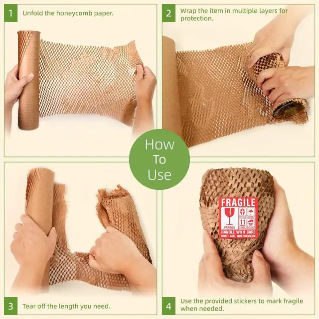 Alt view image 5 of 7 - Honeycomb Packing Paper 12" x 55 ft - Eco-Friendly Cushioning Wrap for Moving, Shipping, and Packaging | Recyclable Alternative to Bubble Wrap Roll | Packing Paper for Fragile Items & Electronics