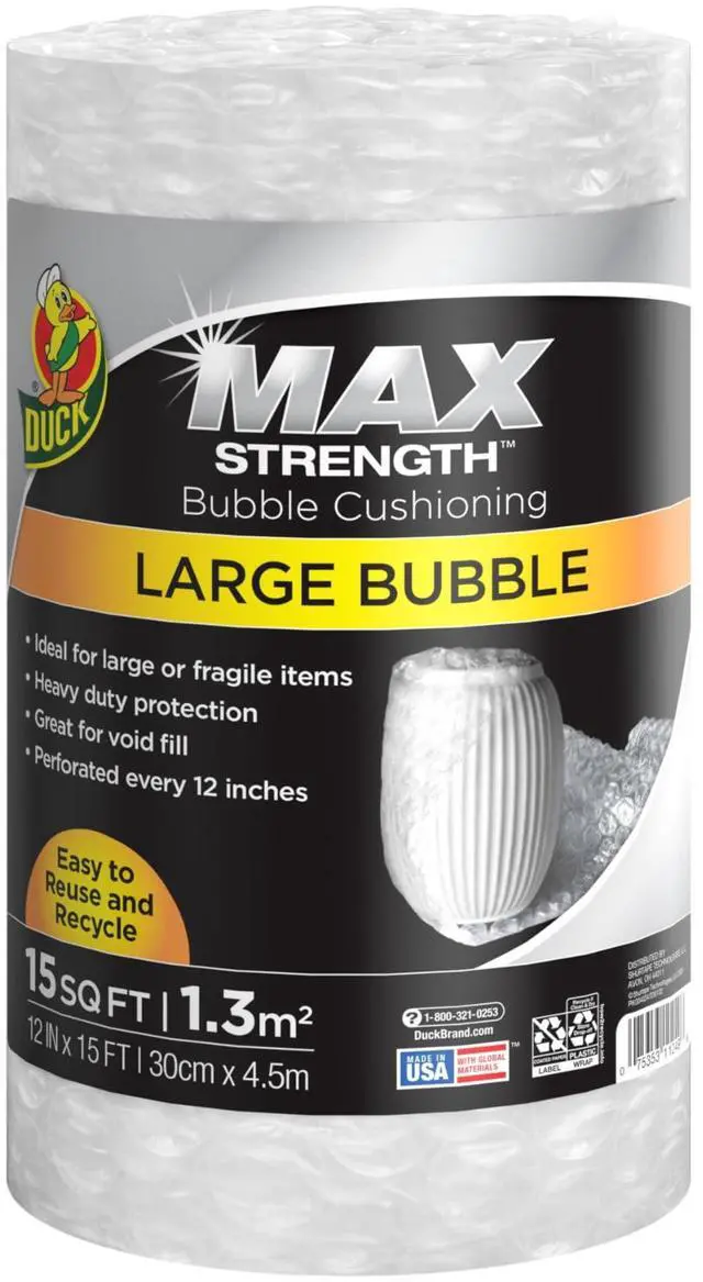 Main image of Max Strength Bubble Cushioning Wrap for Moving & Shipping, 15 FT, Large Bubble Packing Wrap for Heavy Duty Protection Packaging Boxes, Clear Bubble Roll Moving Supplies, Perforated Every 12 IN