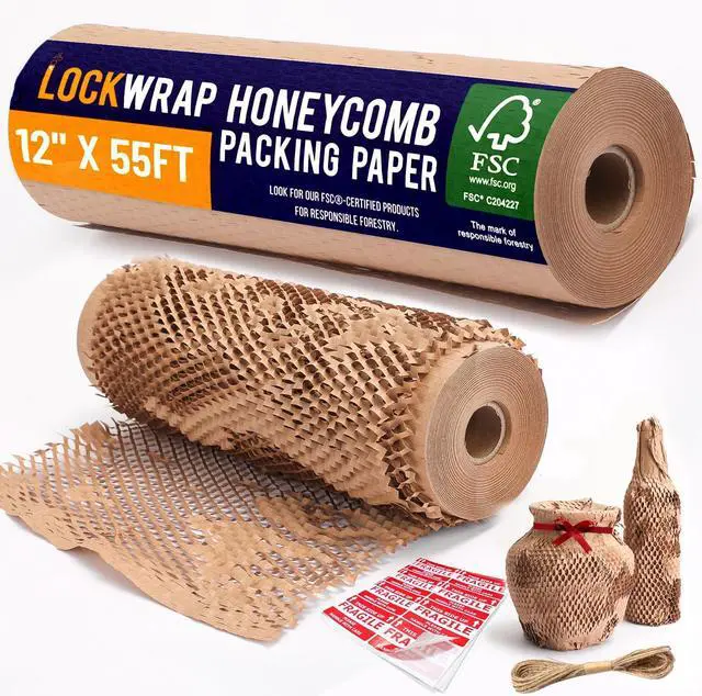 Main image of Honeycomb Packing Paper For Moving 12" x 55ft With Rope & Fragile Stickers