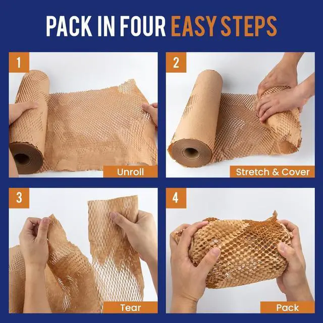 Alt view image 4 of 7 - Honeycomb Packing Paper For Moving 12" x 55ft With Rope & Fragile Stickers