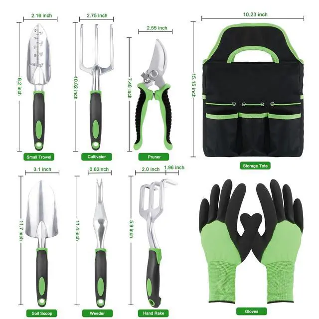 Alt view image 2 of 7 - Garden Tools Set, 8 Piece Gardening Tools Set with Non Slip Ergonomic Handle, Heavy Duty Garden Tool Set with Storage Bag, Gardening Kit for Women, Garden Hand Tools Gift, Green