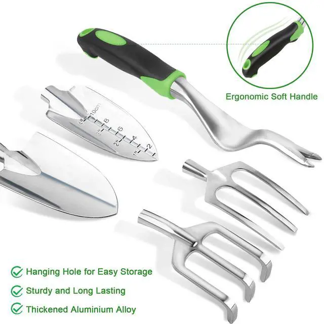 Alt view image 3 of 7 - Garden Tools Set, 8 Piece Gardening Tools Set with Non Slip Ergonomic Handle, Heavy Duty Garden Tool Set with Storage Bag, Gardening Kit for Women, Garden Hand Tools Gift, Green
