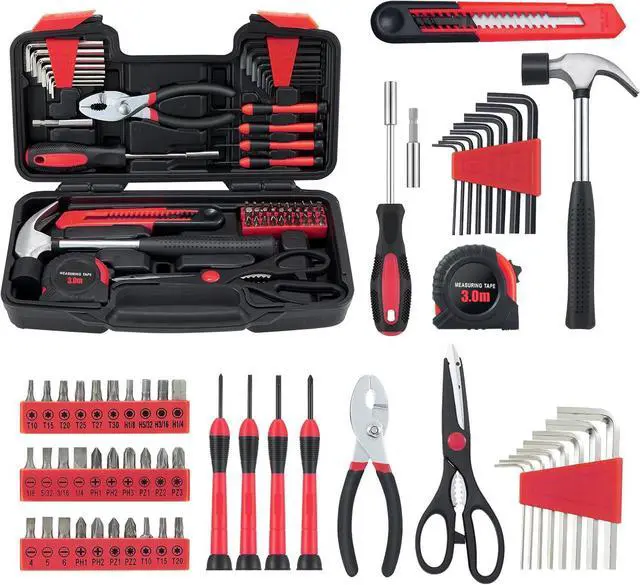 Main image of 58-Piece Household Tool Set, Red Hand Kit with Storage Case