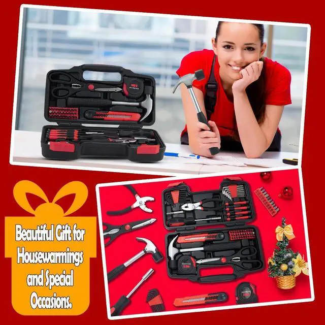 Alt view image 7 of 7 - 58-Piece Household Tool Set, Red Hand Kit with Storage Case