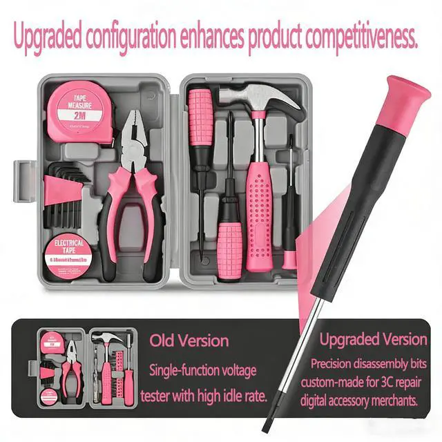 Alt view image 6 of 7 - NIVOLT 13Pcs Pink Tool Set for Women with Storage Case