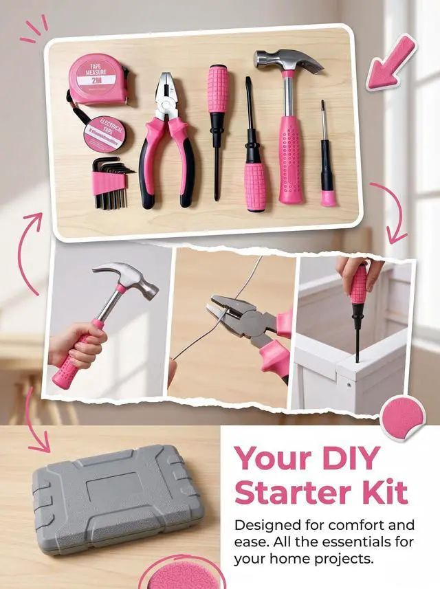 Alt view image 7 of 7 - NIVOLT 13Pcs Pink Tool Set for Women with Storage Case