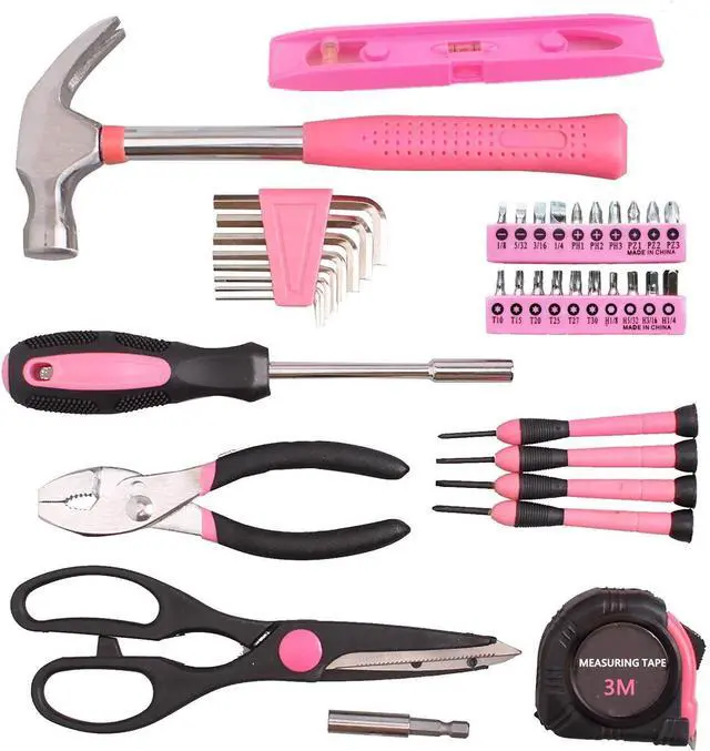 Alt view image 2 of 5 - 39-Piece General Tool Set-Essential Household Hand Tool Kit with Portable Toolbox Storage CasePinkLevel Ruler