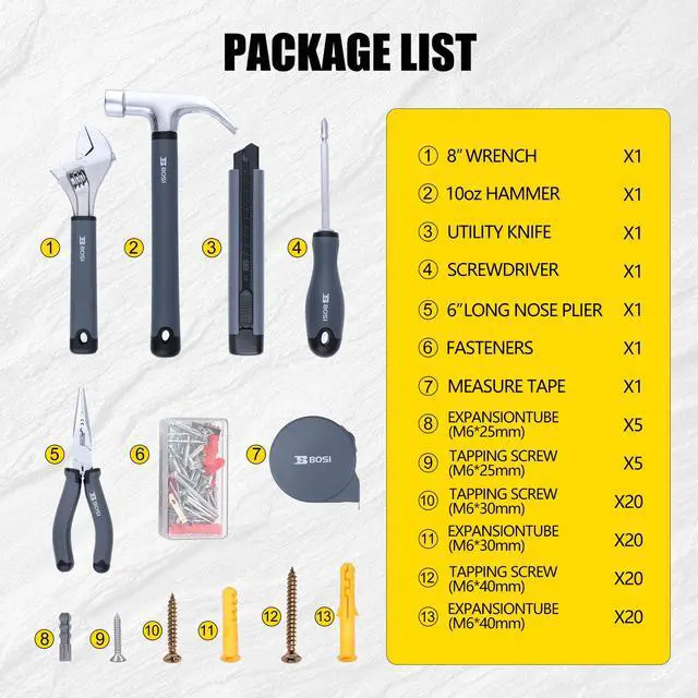 Alt view image 5 of 7 - 136-Piece Hand Tool Set/Home Tool Kit, DIY Set Tool Household Hand Tool with Screwdriver Wrench Hammer Tape Plier Tool Box for Everyday Home Repairs(136 Piece)