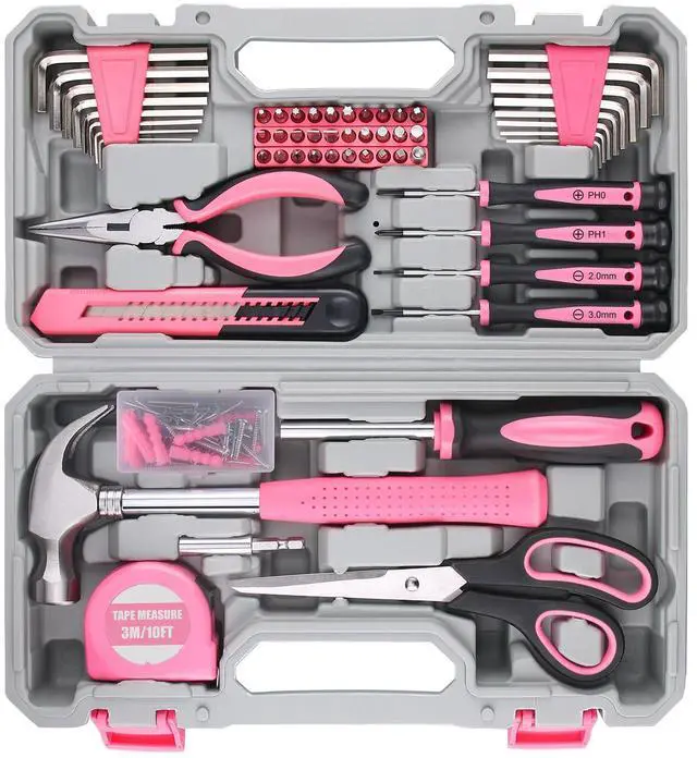 Alt view image 2 of 7 - 150-Piece Pink Color All-Purpose Household Tool Kit in Toolbox Storage Case, Perfect for Women, Ladies and Girls with General Home Repairs, DIY Project, Garage, Office and College Dormitory Use