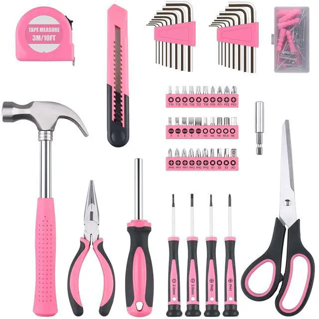 Alt view image 5 of 7 - 150-Piece Pink Color All-Purpose Household Tool Kit in Toolbox Storage Case, Perfect for Women, Ladies and Girls with General Home Repairs, DIY Project, Garage, Office and College Dormitory Use