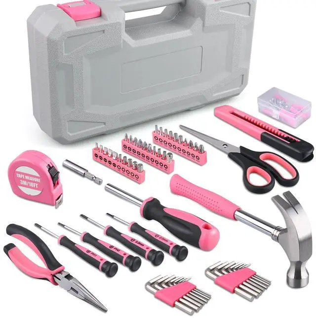 Alt view image 3 of 7 - 150-Piece Pink Color All-Purpose Household Tool Kit in Toolbox Storage Case, Perfect for Women, Ladies and Girls with General Home Repairs, DIY Project, Garage, Office and College Dormitory Use