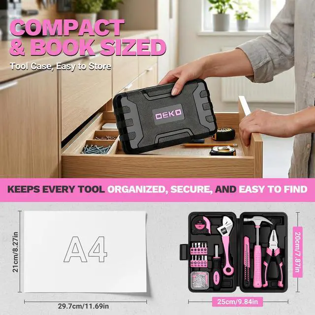 Alt view image 2 of 7 - 86PCS Pink Tool Set Household DIY Tool Kit for Women with Storage Toolbox, Small Compact Hand Tool Box Set for Home Use, DIY, Apartment, Office & Home Repair