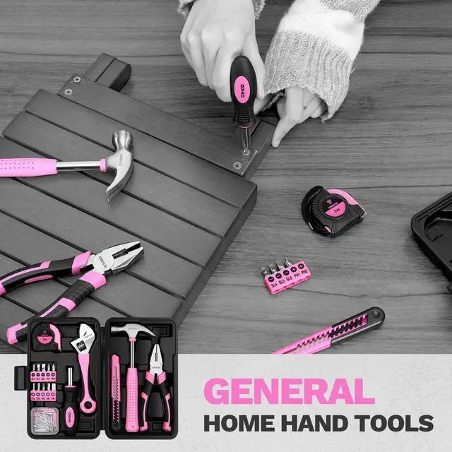 Alt view image 6 of 7 - 86PCS Pink Tool Set Household DIY Tool Kit for Women with Storage Toolbox, Small Compact Hand Tool Box Set for Home Use, DIY, Apartment, Office & Home Repair