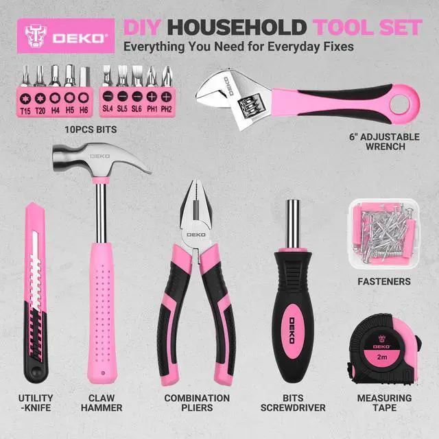 Alt view image 7 of 7 - 86PCS Pink Tool Set Household DIY Tool Kit for Women with Storage Toolbox, Small Compact Hand Tool Box Set for Home Use, DIY, Apartment, Office & Home Repair