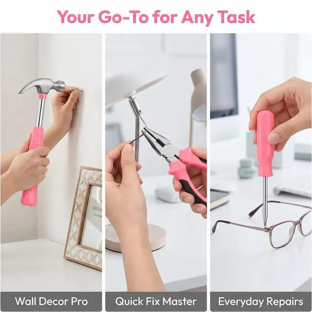 Alt view image 4 of 7 - 24Pcs Pink Women Portable Hand Tool Kit for Home DIY Repair