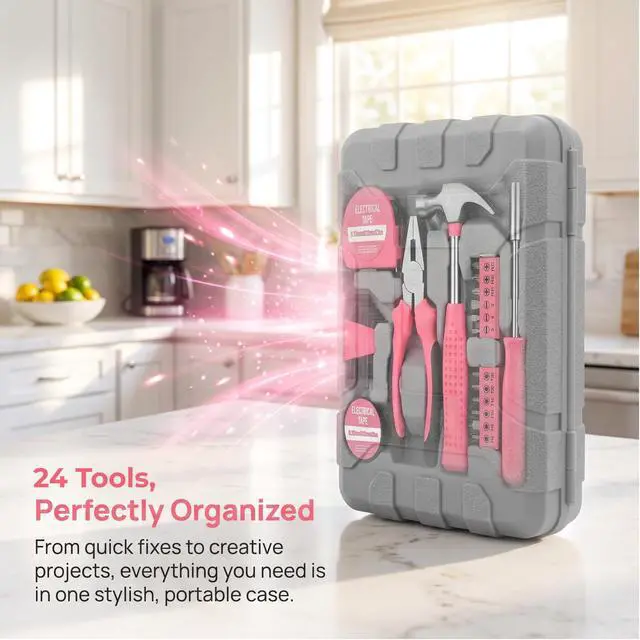 Alt view image 5 of 7 - 24Pcs Pink Women Portable Hand Tool Kit for Home DIY Repair