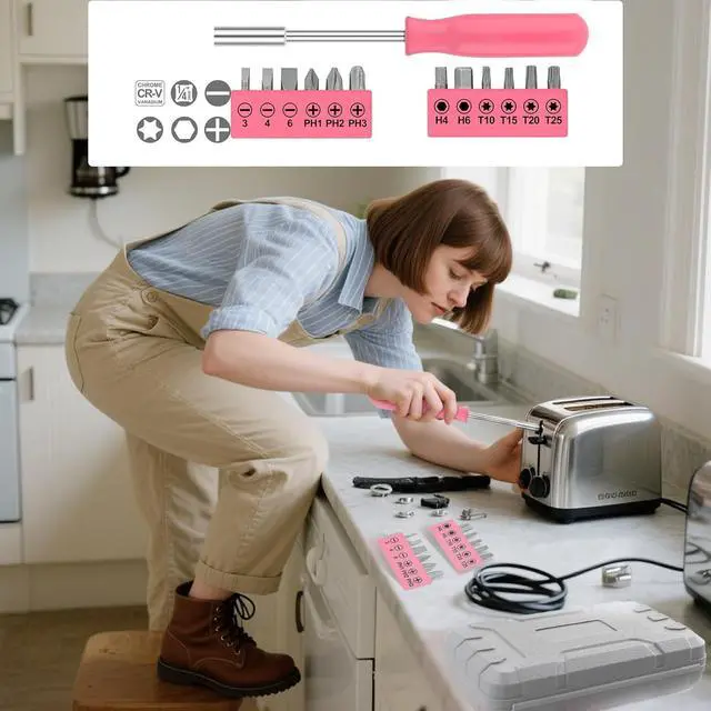 Alt view image 7 of 7 - 24Pcs Pink Women Portable Hand Tool Kit for Home DIY Repair