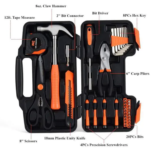 Alt view image 2 of 6 - KYDSAN 39-Piece Tool SetGeneral Household Hand Tool Kit with Portable Toolbox Storage-Great Gift for Beginners (Yellow)