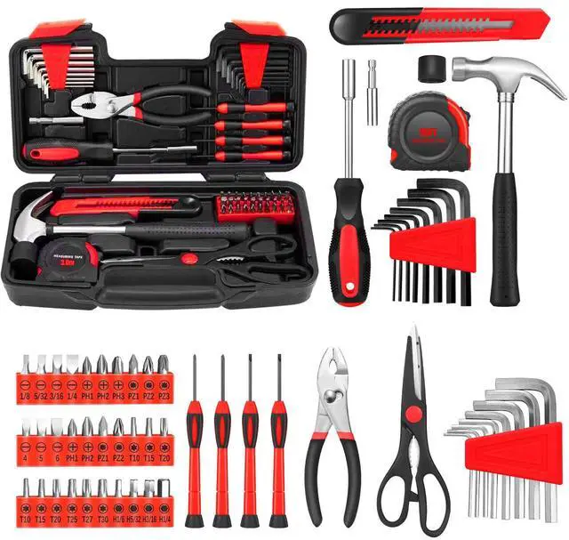 Main image of 58-Piece Household Tool Set, Home Tool Kit with Storage Case, Red