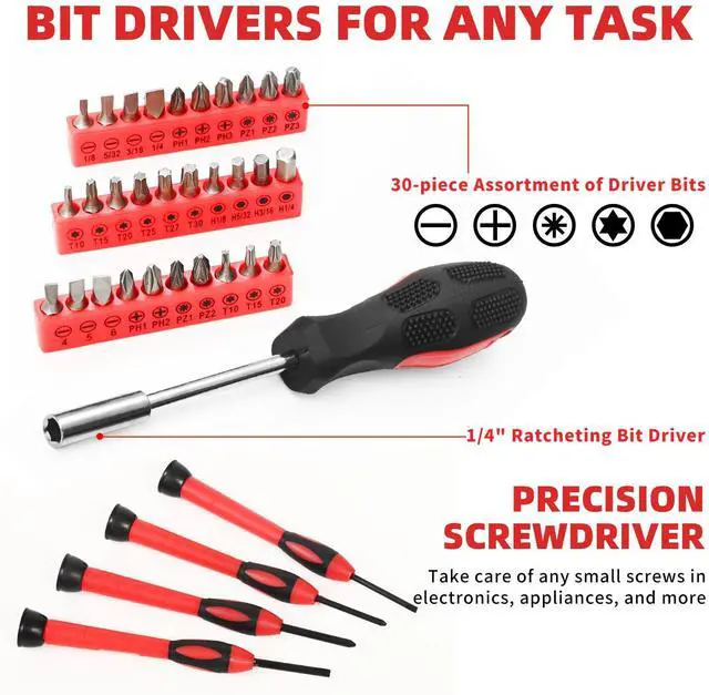 Alt view image 4 of 7 - 58-Piece Household Tool Set, Home Tool Kit with Storage Case, Red