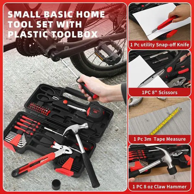 Alt view image 5 of 7 - 58-Piece Household Tool Set, Home Tool Kit with Storage Case, Red