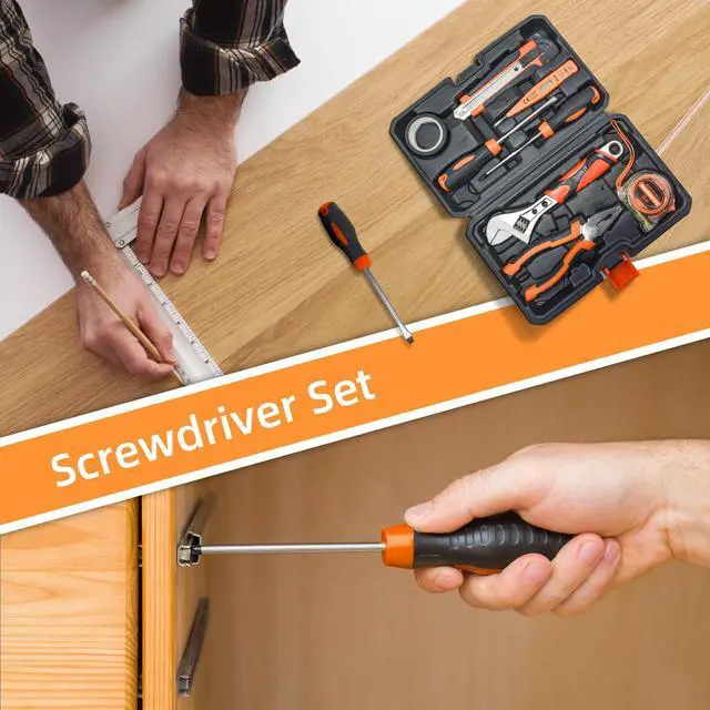 Alt view image 2 of 7 - Home Repair Partner Home Hand Tool Kit And Portable Toolbox Include Wrench,Utility Knife,Screwdriver.Multi Functional Home Tool Set For House,Garage,College Dorm And Office Covering Multiple Scenarios