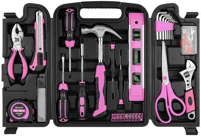 Main image of Pink Tool Set -131 Piece Pink Tool sets for WomenGeneral Household Hand Tool Kit with Plastic Tool Box Storage Case(Pink)