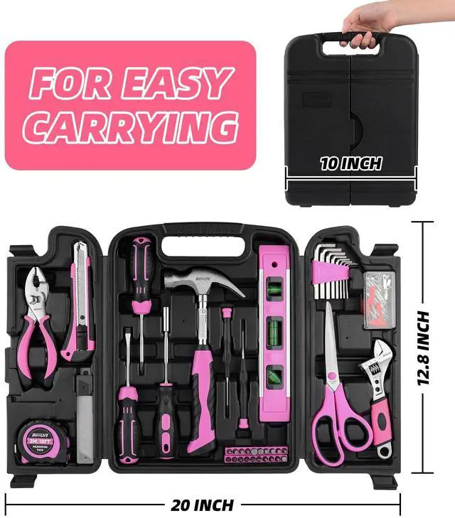 Alt view image 3 of 7 - Pink Tool Set -131 Piece Pink Tool sets for WomenGeneral Household Hand Tool Kit with Plastic Tool Box Storage Case(Pink)