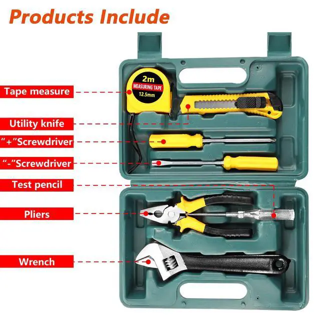 Alt view image 3 of 7 - 8 Piece Hand Tool Kit Basic Set,General Household Repair Small Home Tool Kit with Storage BoX for Car Maintenance,Home,DIY,Office,Garage