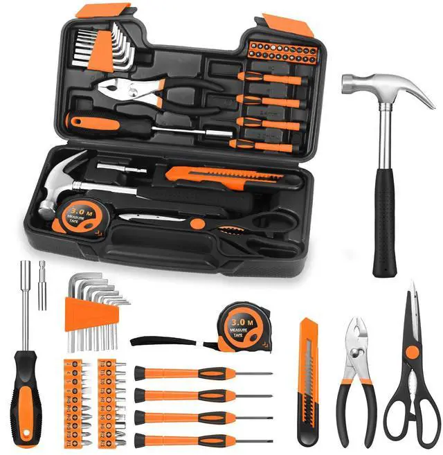 Main image of 39-Piece Tool Set Household Hand Kit with Plastic Toolbox, Orange
