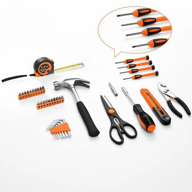 Alt view image 2 of 7 - 39-Piece Tool Set Household Hand Kit with Plastic Toolbox, Orange