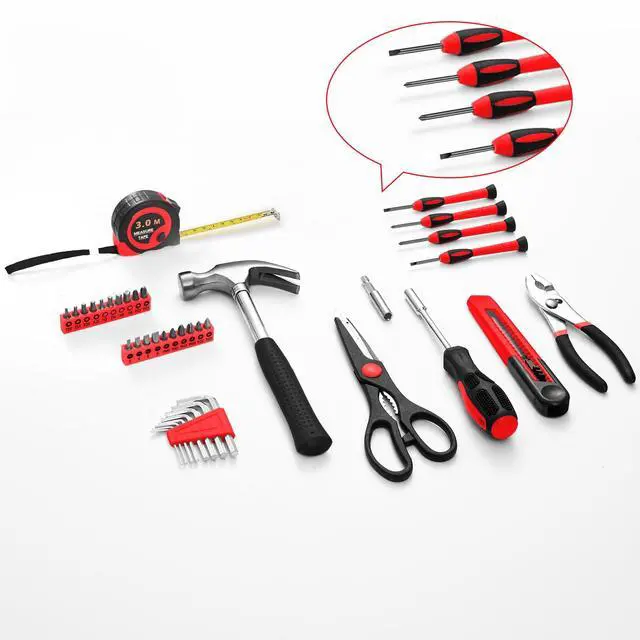 Alt view image 2 of 7 - 39-Piece Household Tools Kit, Red Home Tool Set with Storage Case