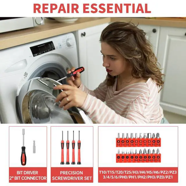 Alt view image 4 of 7 - 39-Piece Household Tools Kit, Red Home Tool Set with Storage Case