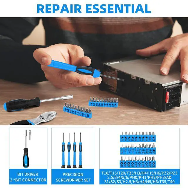 Alt view image 4 of 7 - 144-Piece Blue Tool Kit for Home, Household Hand Set with Plastic Toolbox