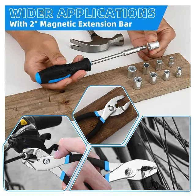 Alt view image 5 of 7 - 144-Piece Blue Tool Kit for Home, Household Hand Set with Plastic Toolbox