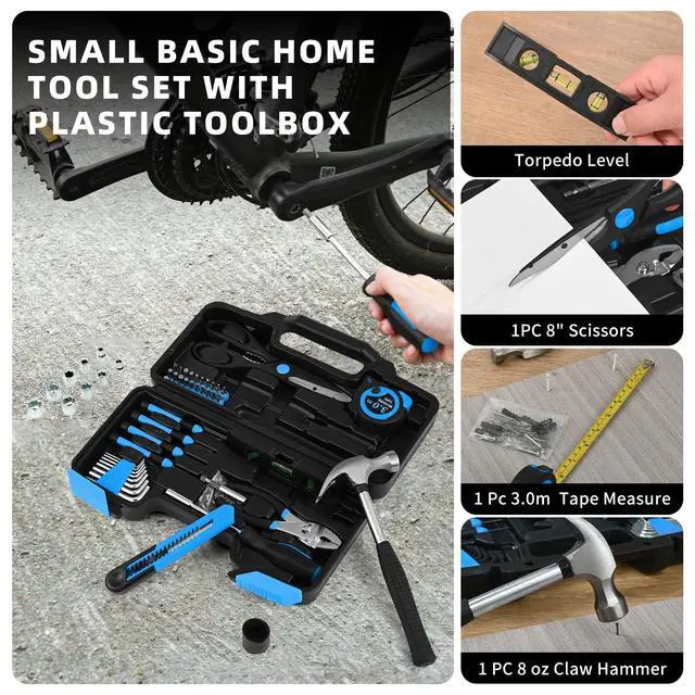 Alt view image 6 of 7 - 144-Piece Blue Tool Kit for Home, Household Hand Set with Plastic Toolbox