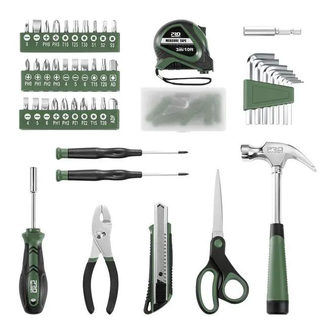 Alt view image 2 of 7 - 93-Piece Tool Kit, Basic Household Tool Set, Green