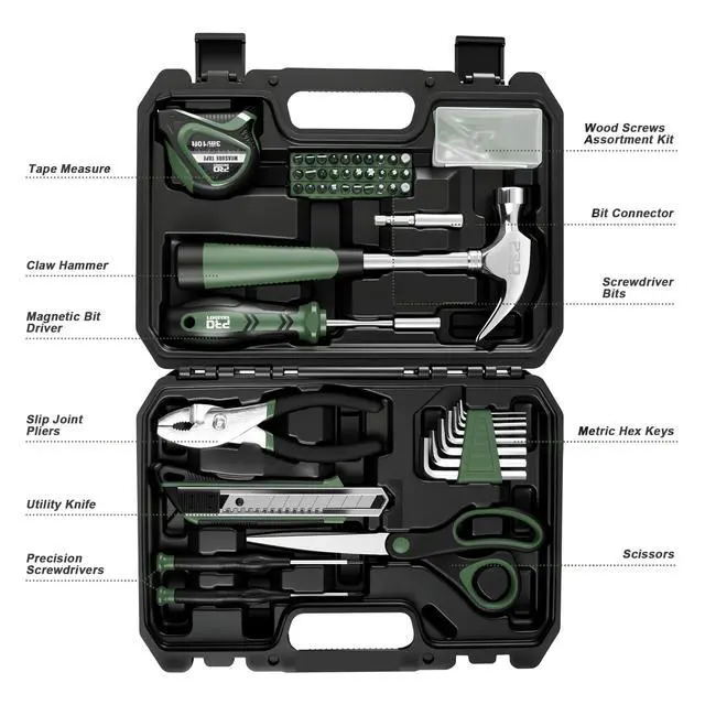 Alt view image 3 of 7 - 93-Piece Tool Kit, Basic Household Tool Set, Green