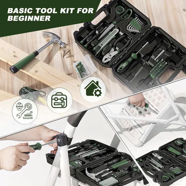 Alt view image 6 of 7 - 93-Piece Tool Kit, Basic Household Tool Set, Green