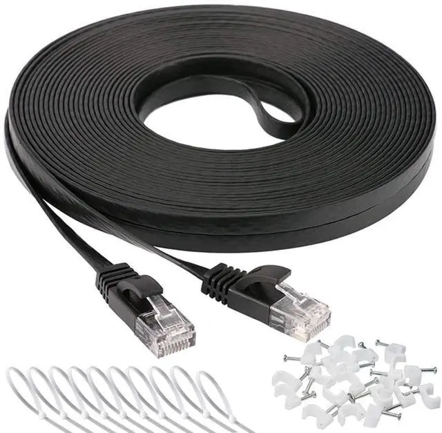 Main image of Ethernet Cable 50 ft, Cat 6 LAN Cable Ethernet Cord, Slim Long Flat Computer Internet Patch Cord Wire with Clips & Rj45 Connectors for Router, Faster Than Cat5e/Cat5 (50ft Black)